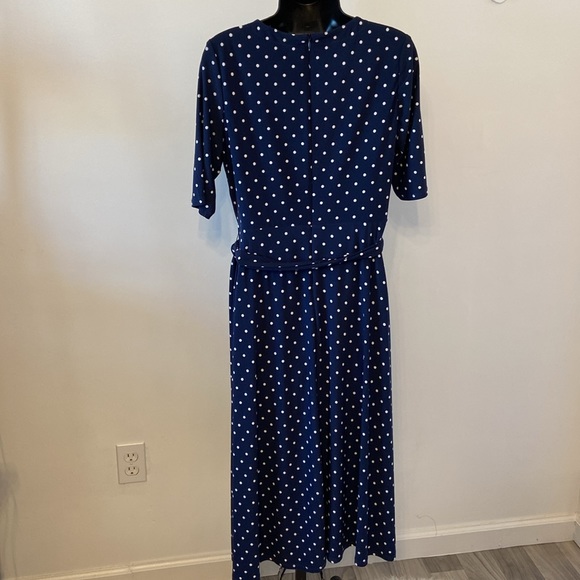 Navy White Polka Dot Anne Klein Dress Size 6 Short Sleeve Side Tie - Picture 5 of 9